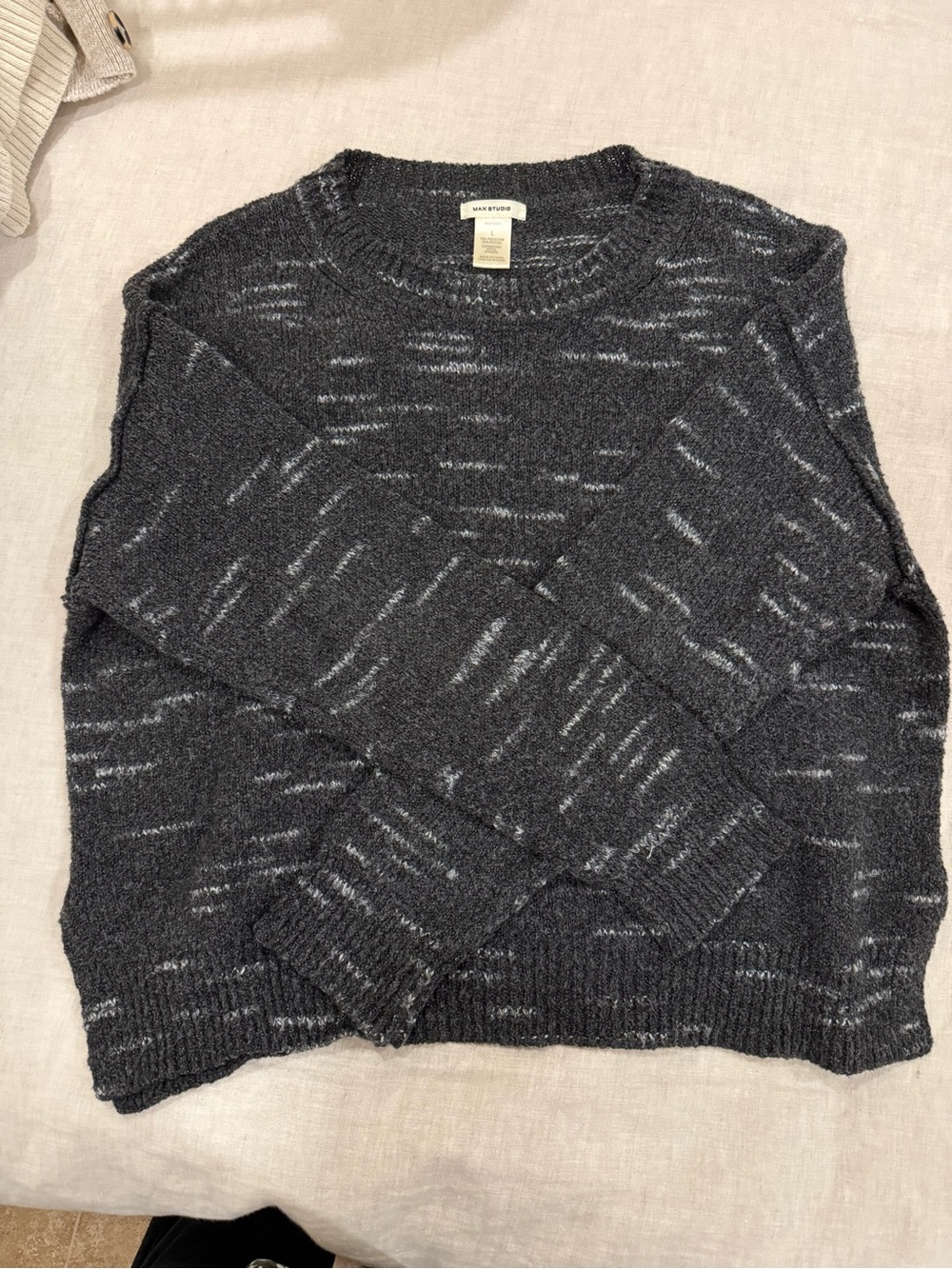 Max Studio Black Marled Crewneck Sweater with Gray Fleck